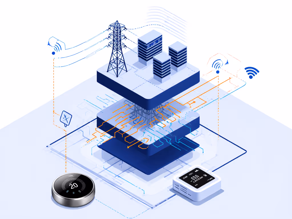 technical diagram showing utility-to-thermostat communication flow